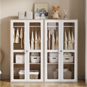 Szafa dziecięca 2-częściowa - 160 x 50 x 150 cm - drzwi szklane - MDF + płyta wiórowa - biała