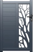 Skrzydłowa, pół-perforowana aluminiowa furtka z wzorem Dł.100 x Wys.164 cm antracytowa LABRIT II