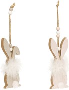 Wiszący drewniany zajączek FLUFFY BUNNY 12 cm - różne warianty