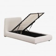 Łóżko Z Tapicerowanym Pojemnikiem Na Pościel Norena Tkaniny Beżowy Krem & 90 X 190 Cm - Sklum