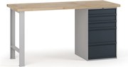 Stół warsztatowy G7, blat bukowy, 1700 x 685 x 840 mm, 1x kontener, 5x szuflada, grafitowy