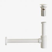 Zestaw Syfonu Ze Stali Nierdzewnej Bibur I Zaworu Spustowego Do Zlewozmywaka Orveta Typu Click-clack Biała & Zawór Z Przelewem - Sklum