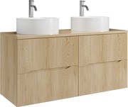 Szafka łazienkowa wisząca prążkowana z okrągłą umywalką nablatową i baterią – Jasny naturalny – 120 cm – ORISO