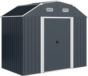 Outsunny Domek narzędziowy do ogrodu, odporny na warunki atmosferyczne, 2 okna, 2 drzwi, 238 x 132 x 198,5 cm, Ciemnoszary