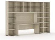 Biblioteka INTEGRO z wbudowanym biurkiem, wyższy/szerszy, 3550x700/400x2300 mm, dąb naturalny