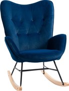 HOMCOM Fotel Bujany z Pikowaniem, Drewniane Płozki, Wygląd Aksamitu, do 150 kg, Niebieski