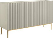 Komoda Nicole 150 cm trzydrzwiowa z ryflowanym frontem - kaszmir / złote nóżki