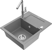 Mexen Enzo zlewozmywak granitowy 1-komorowy z ociekaczem i baterią kuchenną Flora, szary - 6506-71-670401-00