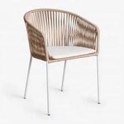 Zestaw 2 Krzeseł Ogrodowych Z Podłokietnikami Z Żelaza I Plecionej Liny Jocelyn Naturalny - Biała - Sklum