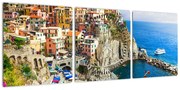 Obraz - Włoska wioska Manarola (z zegarem) (90x30 cm)