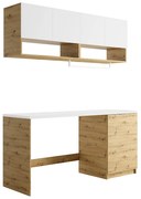 Zestaw mebli do pralni do zabudowy pralki z blatem - szer. 180 cm - Biały i naturalny jasny - NATAJI