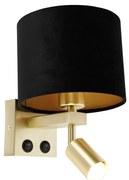 Lampa ścienna mosiężna z lampką do czytania i kloszem 18 cm czarna - Brescia Nowoczesny Oswietlenie wewnetrzne