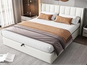 Łóżko z tapicerowanym zagłówkiem z ekoskóry - 160x200cm - z portem USB i LED - zagłówek z regulowanym kątem - Białe