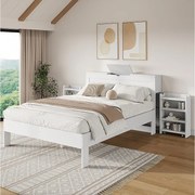 Łóżko dwuosobowe - 140 x 200 - zagłówek ze schowkiem + 2 szafki nocne - MDF - białe