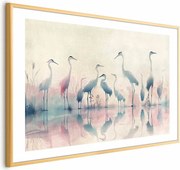 Plakat Ptaki nad jeziorem 90x60 cm z ramą złotą z marginesem ARTGEIST B