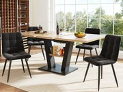 Stół jadalny i 4 krzesła - blat z MDF, konstrukcja metalowa i poduszki z weluru - Naturalny i Czarny