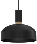 Lampa wisząca MALMO BLACK/WOOD 1xE27, czarna, pojedyncza