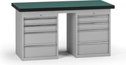 Stół warsztatowy G8, 1500 x 750 x 800 mm, 2x kontener, 8x szuflada, szary