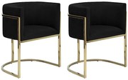 Zestaw 2 krzeseł z podłokietnikami PERIA marki Pascal Morabito – welur i metal – kolor czarny i złoty