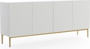 Komoda Nicole 200 cm czterodrzwiowa z ryflowanym frontem - biały mat / złote nóżki