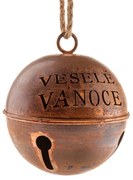 Metalowy dzwoneczek Wesołych Świąt śr. 15,5 cm, kolor miedziany, rustykalny