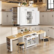 Wyspa centralna z przesuwanymi blatami - 142-340 x 55 x 93 cm - z gniazdkami i portami USB + szuflady + drzwi - MDF - biała