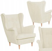 Fotel uszak skandynawski welur kremowy jasny Hunter Family Meble beżowy