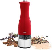 Elektryczny młynek do soli i pieprzu ADE czerwony - stal nierdzewna, ceramiczny młynek, regulowany stopień mielenia, LED, 22,5 cm