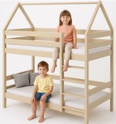 Piętrowe łóżko domek 2-osobowe skandynawskie, waniliowy K2-L01