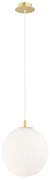 Lampa wiszaca pojedyncza złota, ryflowana biała kula 25cm - Paloma 25 Biała