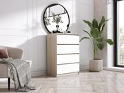 Komoda z 4 szufladami, Dąb Sonoma / Biały Mat, 70 x 39 x 101 cm