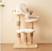 Drzewko dla kota - 60 x 48 x 98 cm - z 3-poziomową platformą + wyjmowane poduszki + piłki do zabawy - Drewno - Biały