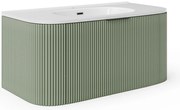 Szafka łazienkowa wisząca  ryflowana z umywalką wpuszczaną w blat - Zielony mat - 100 cm - LOMERI