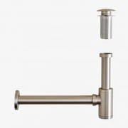 Zestaw Syfonu Ze Stali Nierdzewnej Bibur I Zaworu Spustowego Do Zlewozmywaka Orveta Typu Click-clack Szczotkowana Szarość & Zawór Bez Przelewu - Sklum