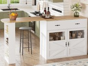 Obrotowy mebel barowy 360° i chowany - z 1 szufladą i 2 drzwiami - otwarte półki - biały + naturalny