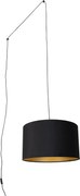 Lampa wisząca czarna z wtyczką i czarnym kloszem ze złotym wnętrzem 35 cm - Cavalux