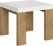 Stół rozkładany 90x90/246 cm Roxell Mix Biały jesionowy blat - Nogi z naturalnego dębu