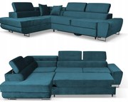 Narożnik rogówka rozkładany f spania Bosso lewy Family meble niebiesk welur