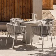 Zestaw Składający Się Ze Stołu Kwadratowego 90x90 Cm Z Kamienia Spiekanego I Aluminium Inkeri Oraz 4 Krzeseł Ogrodowych Z Alumin Biała - Sklum