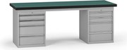 Stół warsztatowy G8, 2100 x 750 x 800 mm, 2x kontener, 8x szuflada, szary