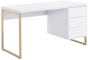 Biurko z 3 szufladami – MDF lakierowany i metal – białe i złote – TIMFIA II marki Pascal Morabito