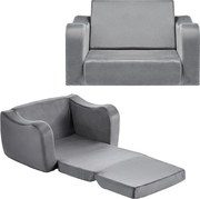 Kanapa dla Dzieci SucceBuy 2-w-1 Przekształcana w Leżankę, Składane i Miękkie Łóżko Kanapowe, z Podłokietnikami, z Gąbki 28D i Krótkim Włosiem, Szary, M