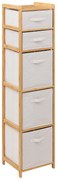 Wysoki regał bambusowy TIDY z 5 materiałowymi koszami, wys. 144,3 cm
