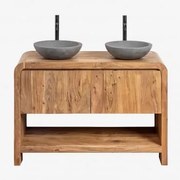 Zestaw Mebli Łazienkowych Z Drewna Vacry Akacja Brąz & 2 X Okrągły Szary Cement Ø40 Cm Tarsis & Bezlusterkowiec & - Sklum