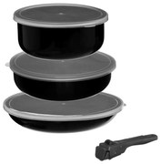 Zestaw garnków z odpinaną rączką i silikonowymi pokrywkami, 6 elementów