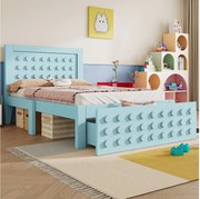 Łóżko dziecięce 90 x 200 cm – łóżko pojedyncze z szufladami i schowkiem pod łóżkiem – niebieskie drewno – bez materaca