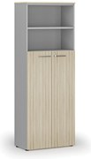 Szafa biurowa kombinowana PRIMO GRAY, drzwi na 4 poziomach, 800 x 420 x 2128 mm, szary/dąb naturalny