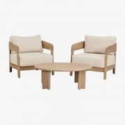 Zestaw Ogrodowy Z 2 Fotelami I Stolikiem Kawowym Z Drewna Akacjowego Uleno Jasny Akacjowy Brąz - Sklum