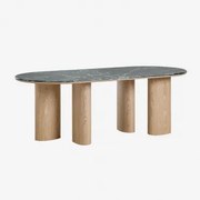 Owalny Stół Jadalniany 220x100 Cm Z Mdf I Marmuru Dayana Zielony Marmur Udaipur - Sklum