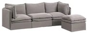 Sofa Modułowy 3-częściowy Z Pufą Z Lnu I Bawełny Grace Tkaniny Dark Grey - Sklum